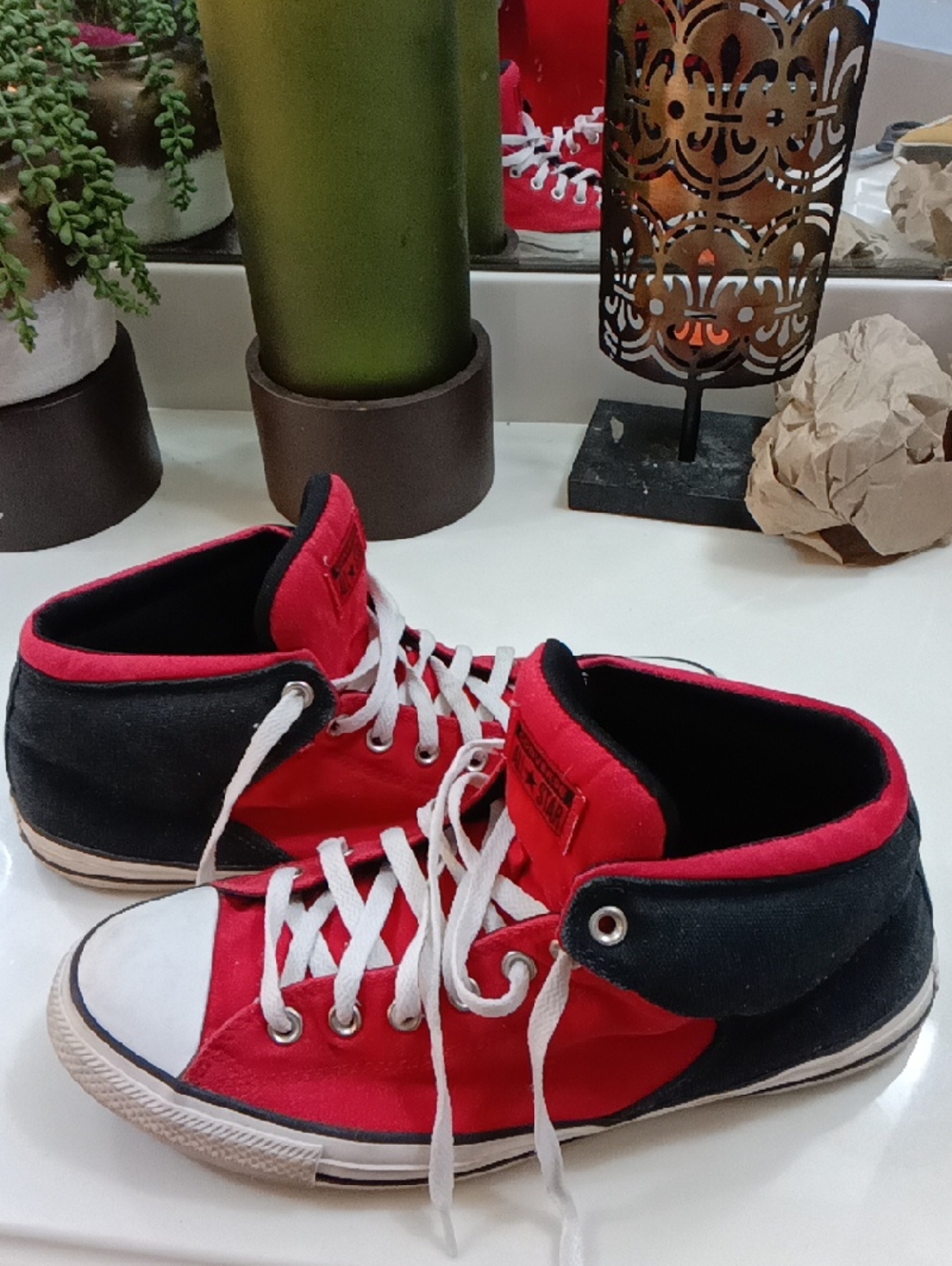 Converse Mens Red and White High-Top Sneakers - Picture 8 of 8